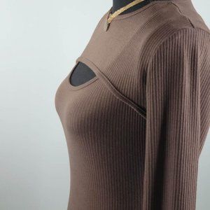 Womens Cut Out Sexy Neck Bodycon Essential Ribbed Dress Cutout Split Back Hem